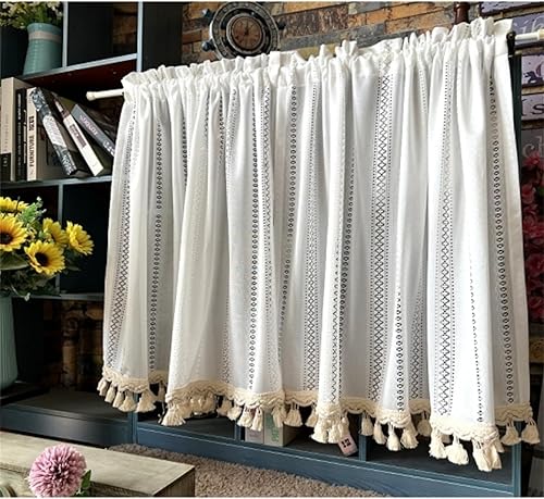 champracer Rideau brise-bise - Style bohème - Court - Style maison de campagne - Vintage - Pour bistrot - Petit rideau de fenêtre de cuisine - Avec pompon - 1 pièce - 100 x 30 cm (l x H) - Nail Gallerys