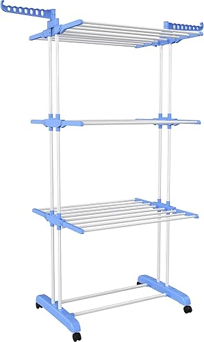 Générique Etendoir Linge Interieur, Pliable Etendoir Linge Exterieur, Sechoir a Linge avec roulettes, Bleu - Nail Gallerys