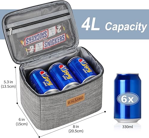 E-MANIS 4L Sacs isothermes,Mini Sac Repas Portable Multi-usages Lunch Box Bag pour Femmes Hommes Enfants,Gris - Nail Gallerys