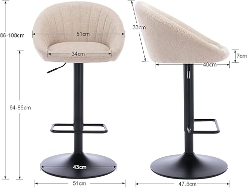 Wahson Tabouret Bar Lot de 2, Chaise Bar en Tissu avec Pieds Réglable Chaise Haute Cuisine, Tabouret de Bar avec Repose-Pieds, Chaise de Bar pour Bar/Cuisine, Beige - Nail Gallerys
