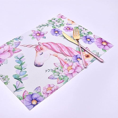 Set de table Licorne De Dessin Animé Lot de 2 Sets de Table Plastique PVC Lavable Antidérapant Set de Table Rectangle Antidérapant Chaleur Résiste Facile à Nettoyer Respectueux l'environnement 45x30cm - Nail Gallerys