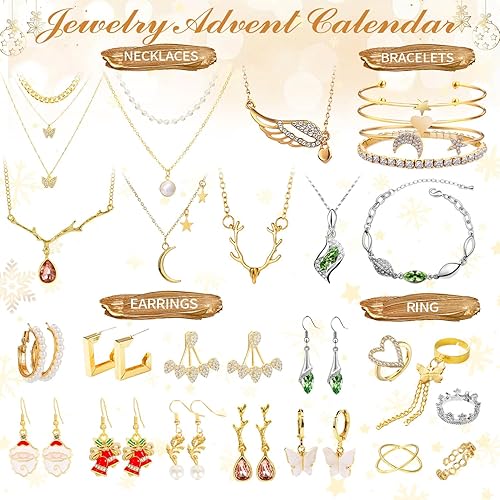 Calendrier de l'Avent, Calendrier de l'Avent 2024 Femme avec 24 Surprises, Bracelets Colliers Bagues Boucles d'Oreilles, Calendrier de l'Avent Bijoux Cadeaux Surprise de Noël pour les Filles Femmes - Nail Gallerys