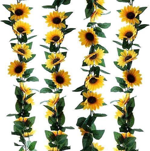 Lot de 4 guirlandes de tournesols artificiels de 2,3 m - Guirlande de fleurs artificielles - Décoration pour jardin, fête, mariage - Nail Gallerys