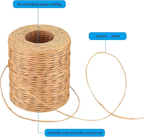 Fil de Papier, 200 m/656 ft Cordon en Papier, Fil de Fer Rotin de Papier Naturel, pour Emballage de Bouquet de Noël, Décoration Artisanale Créatifs DIY, Emballage de Cadeaux - Marron - Nail Gallerys
