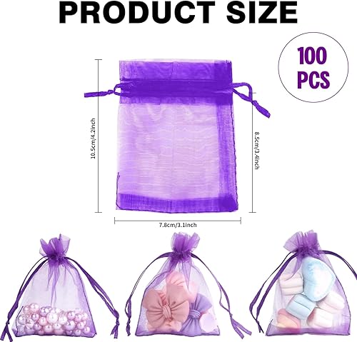 Pochon Tissu,Sachet Organza,Sachet Lavande,Sachet Pour Lavande Vide,Pochette Bijoux,Sachet De Lavande,Pochon Bijoux,Sac Organza,Sachet Tissu,Sac Pour Lavande(Violet Foncé 8×10Cm 100Pièces) - Nail Gallerys