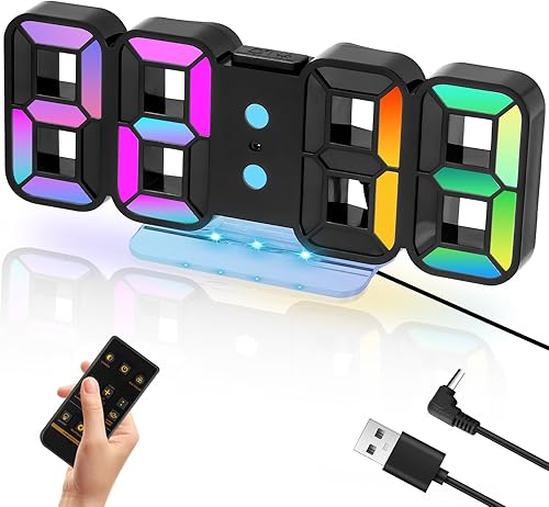 Zaxiva Horloge Murale Numérique Digitale Réveil LED 3D avec Télécommande Fonction Snooze Veilleuse 14 RGB Couleur 12/24 Heure Luminosité Réglage Décoration Gaming Chambre Bureau Salon Noir - Nail Gallerys