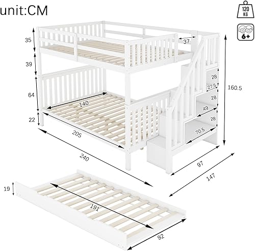 Sapgaks Lit Enfant 90 x 200 cm, Simple, Double Avec Basculant (Blanc) - Nail Gallerys