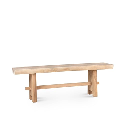 Wabi Home – Banc en bois naturel idéal pour les pieds de votre lit ou pour le salon de votre maison Tabouret de lit ou de salon fabriqué à partir de bois naturel Trembesi Taille: 130x42,5x47x5 - Nail Gallerys