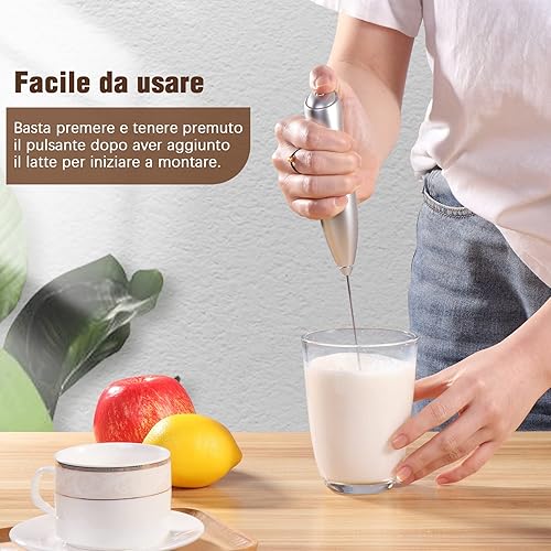 Vinabo Mousseur à Lait Électrique à Piles, Café,Café au Lait,Cappuccino,Mousseur Lait avec support en acier inoxydable,Moteur Extra Fort et Alimenté par Batterie(Argent) - Nail Gallerys
