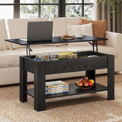 WLIVE Table Basse, Table Basse avec Plateau Relevable avec Étagères De Rangement Cachées, Mécanisme de Levage Silencieux, Plateau en Panneaux de Fibres Density, pour Salon Bureau, Noir Anthracite - Nail Gallerys