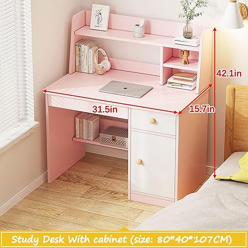 Bureau Enfant avec Tiroir, Bibliothèque, Étagères Ouvertes,Table d'étude en Bois,31.5*15.7*42.1in Bureau Enfant Fille,avec Tiroirs Et Compartiments De Rangement,Table d'étude, pour Lecture/Apprentissa - Nail Gallerys