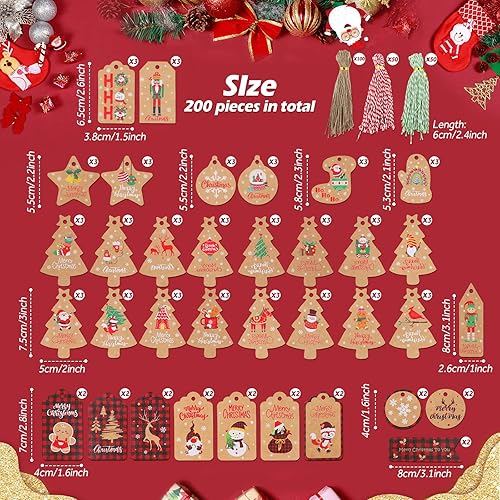 GeeRic 200 Pcs Étiquettes de Cadeau de Noël, Étiquettes d'emballage de Cadeau de Noël, Étiquettes de Cadeau de Noël en Papier Kraft Étiquettes de Nom à Suspendre - Nail Gallerys
