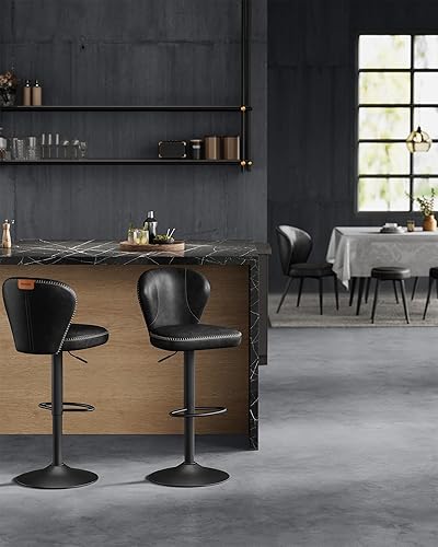 VASAGLE EKHO Collection - Tabouret de Bar Pivotant à 360°, Lot de 4, Hauteur Réglable, avec Dossier, PU avec Coutures, Style Moderne Mi-siècle, pour Cuisine, Bar, Montage Facile, Noir d'encre - Nail Gallerys
