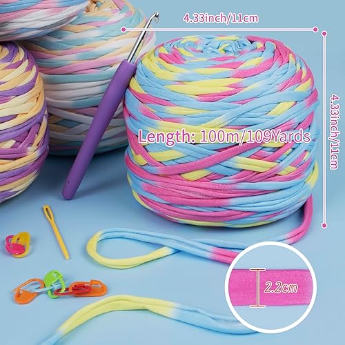 LEREATI Tshirt Yarn, Fil Crochet de Couleur 100m/285g Fil Polyester pour Sac au Crochet, T-shirt Yarn à Crocheter en Epais pour Sac, Panier, Tapis, Bricolage (Bleu & Blanc) - Nail Gallerys