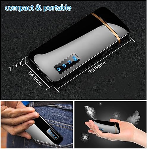 Cadeau Fete des Peres pour Papa, Yuragim Briquet Électrique, Briquet Plasma Double Arc, Rechargeable USB Briquets Coupe-Vent avec Affichage de LED,pour Bougie Barbecue,Cadeau Anniversaire Homme, Noir - Nail Gallerys