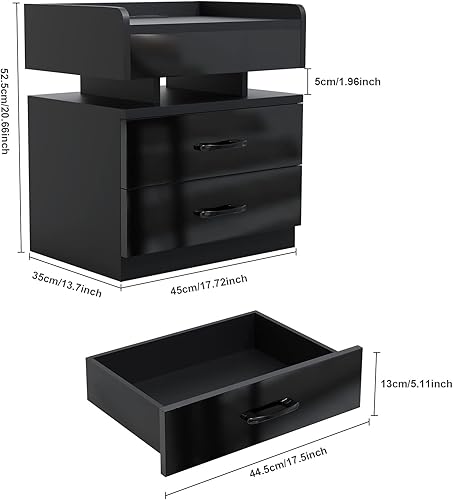 Lvhecforhm Table de Chevet avec Station de Charge, LED Réglable Chevet, Intelligente Table de Nuit avec Prise et Port USB, Moderne Haute Brillance avec 2 Tiroirs Blanc - Nail Gallerys