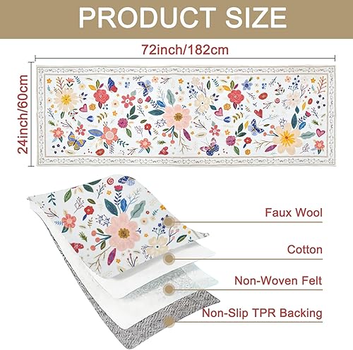 Avezano Tapis de couloir antidérapant pour couloir, entrée, cuisine, buanderie - 60 x 182 cm - Motif floral (beige) - Nail Gallerys