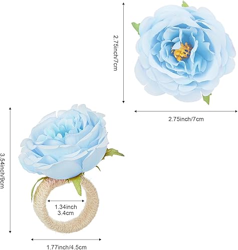 Lot de 6 ronds de serviette faits à la main en forme de fleur - Ronds de serviette rose - Cordon de lin - Boucles de serviette - Boucles de serviette pour décoration de table de mariage (bleu, taille - Nail Gallerys