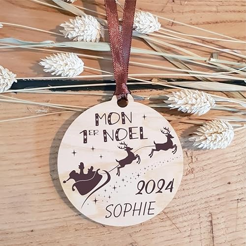 Décoration de Sapin Mon Premier Noël en Bois personnalisée avec Le prénom de l'enfant (Une Alternative à la Boule 1er noël en Verre, Personnalisation Offerte) BBR19 - Nail Gallerys