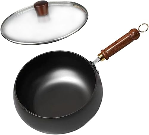 HpLive Poêle en fer forgée à la main - Poêle à frire traditionnelle bombée en fonte non revêtue - Ustensiles de cuisine pour cuisinière de cuisine - 26,5 x 13,5 x 27,5 cm (pot de 28 cm) - Nail Gallerys