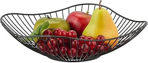 Relaxdays Corbeille à Fruits en métal, Design Plat et Moderne, Aussi pour légumes & Pain, HD : 7,5 x 27 cm, Noire - Nail Gallerys