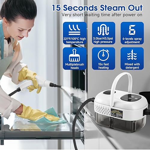 Nettoyeur Vapeur Portable 2500 W, 1100 Ml, Nettoyeur Vapeur Haute Pression Avec 3 TêTes De Brosse, Nettoyeur Vapeur Manuel Multifonction Pour Meubles De Cuisine, Salle De Bain, Voiture (Blanc) - Nail Gallerys