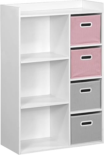 sweeek - Meuble de Rangement pour Enfant avec 7 Compartiments et 2 paniers Roses et 2 paniers Gris en Velours - Nail Gallerys
