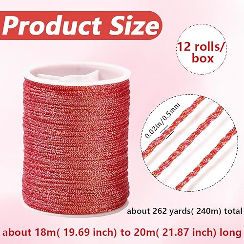 CABODYALS 240M 0.5MM 12 Couleurs 6 Plis Cordon Métallique Multicolore Doré Argent Shimmer Fil Polyester guirlandes Paillettes Rouleaux en Vrac pour la Couture Fabrication de Bracelets de Noël Artisana - Nail Gallerys