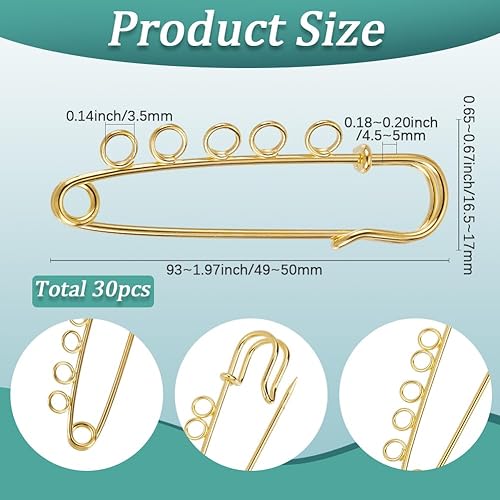 SUNNYCLUE 1 boîte de 30 Broches de Sécurité Dorées pour Kilt en Métal Robuste avec 5 Trous pour Pull Chapeau Jupe Vêtements Accessoires de Bijoux à Faire Soi Même - Nail Gallerys