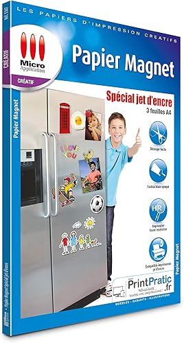 Micro Application Papier magnétique - Transfert thermocollant - Papier magnétique pour imprimante - Papier thermocollant à imprimer Papier Magnetique - 3 Feuilles Aimantée A4, Blanches, Effet Mat MA-5367 21 x 29,7 cm - Nail Gallerys