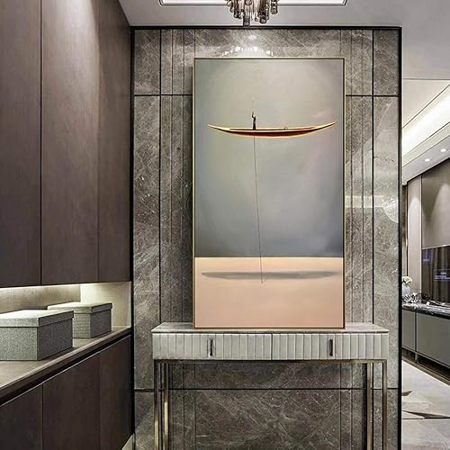 XIANGPEIFBH Moderne Fantasy Lonely Thinker et Golden Boat Posters et Impressions Toile Peinture Wall Art pour Salon Home Decor 60x120cm(24x47in) Cadre Intérieur - Nail Gallerys