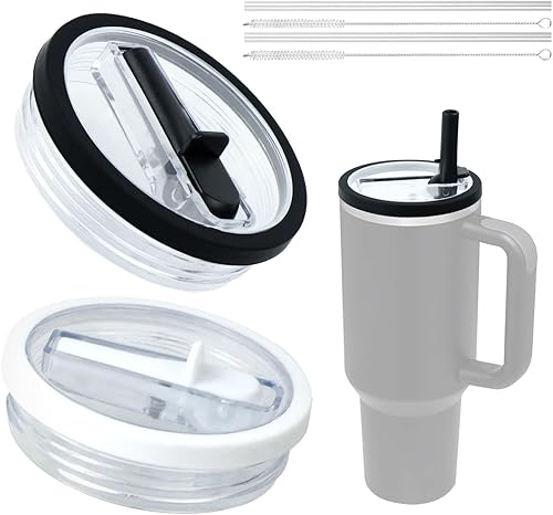 Stanley Cup Couvercle Stanley Cup Couvercle Etanche Lot De 6 Couvercles De Gobelets Réutilisables Anti-Fuites Et Anti-Poussière Avec Pailles Et Brosses à Paille (Noir + Blanc) - Nail Gallerys