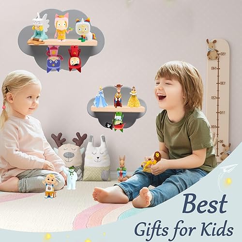 Tonies Lot de 2 étagères flottantes pour 16 figurines, étagère de rangement murale magnétique Tonies en forme de nuage, étagère Tonie Box pour chambre d'enfant, étagère en bois gris - Nail Gallerys