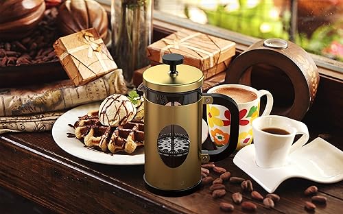 bonVIVO GAZETARO I Design Cafetière à piston en acier inoxydable et verre Finition dorée - Nail Gallerys