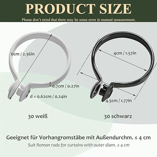 Lot de 60 anneaux de rideau ouverts, 40 mm, ID - Anneaux de rideau de douche en plastique - Anneaux de suspension pour rideaux de douche - Nail Gallerys