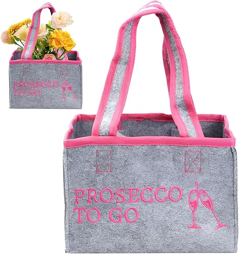Rapidbok Sac à Bouteilles en Feutre pour 6 Bouteilles, Sac à Vin en Feutre, Sac à Main pour Femme, Utilisation Polyvalente pour Les Voyages, Les Fêtes et Les Pique Niques - Gris Rose 22x15x15 cm - Nail Gallerys