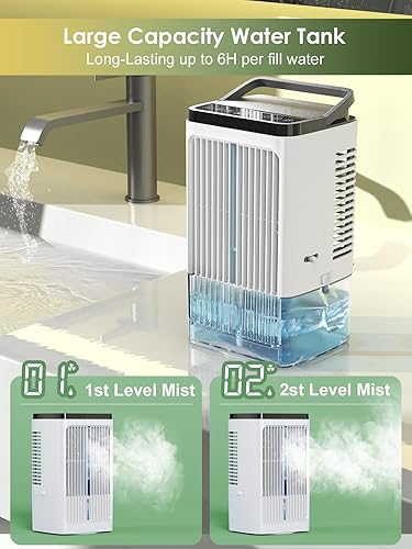 Climatiseur Mobile 1.2L, USB ventilateur, 4 Vitesses,2 Modes,lumières colorées, oscillation de 90° - Nail Gallerys