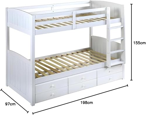 Vente-unique - Lits superposés séparables ANCHISE II - 2 x 90 x 190 cm - avec rangements - Pin Blanc - Nail Gallerys