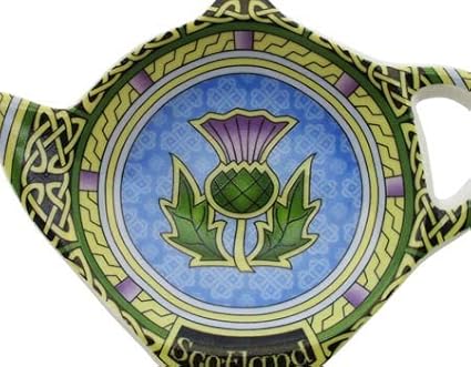 Wise Friends Support pour sachets de thé écossais avec chardon – Sous-tasse en forme de théière/soucoupe écossaise en porcelaine anglaise Accessoires celtiques Diamètre 10 cm - Nail Gallerys