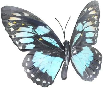 Large Metal Butterfly Light Blue and Black Outdoor Garden Home Decoration Wall Art by Primus - Nail Gallerys