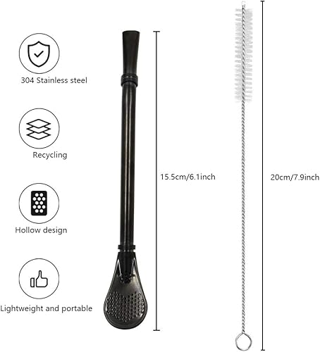 Yerba Mate Bombilla, 5 Pièces Cuillère à Paille en Acier Inoxydable, 5 brosses de nettoyage, Cuillère à Filtre réutilisable, Beau cadeau pour vos amis et votre famille(5 couleurs) - Nail Gallerys
