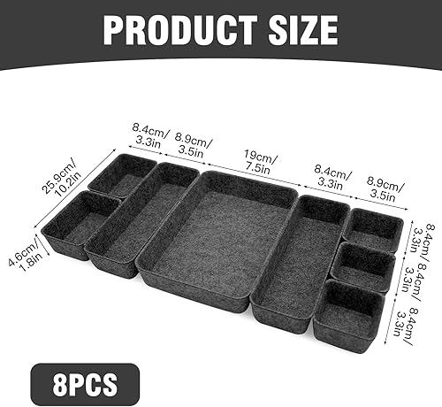 Lot de 8 organiseurs de tiroirs en feutre, boîtes de rangement empilables, organiseurs de tiroir, système de rangement de tiroirs, organisateur de coiffeuse, panier en feutre pour bureau, coiffeuse - Nail Gallerys