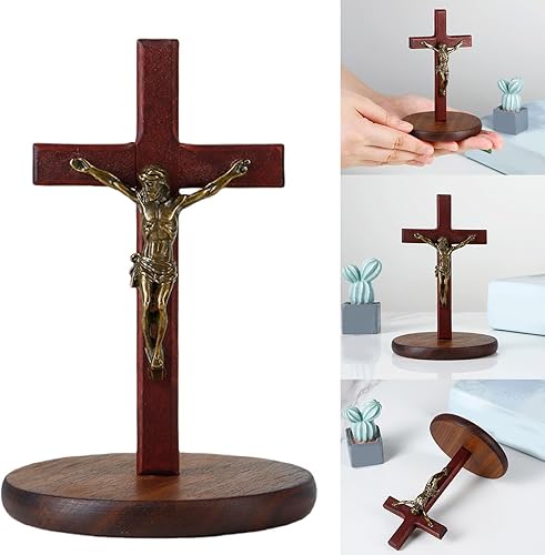 AMISENK Crucifix catholique Croix en bois Jésus Décoration d'intérieur Croix Crucifix debout avec support amovible - Nail Gallerys
