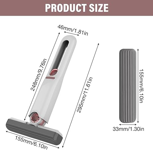 Fivtsme Mini Serpillère Portable, Mini Vadrouille Portable pour la Maison, Mini Vadrouille de Nettoyage de Bureau pour Salle de Bain, Cuisine, Voitures (1 Poignée à Presser + 4 Têtes de Vadrouille) - Nail Gallerys