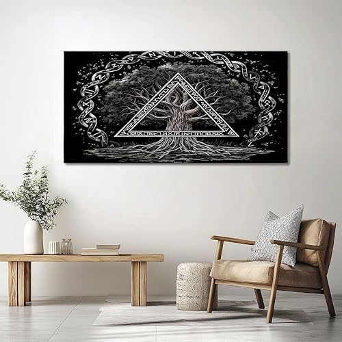 Peinture à l'huile Branches de Vigne Affiche Toile Art Mural Peinture, Tableau sur Toile Arbre de Vie Runique Viking pour Décoration de Salon Décoration d'intérieur 160 x 80 cm (L x l) Sans Cadre - Nail Gallerys