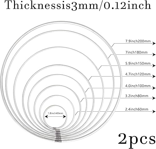 16 Pièces Cercle Attrape Reve Blanc, Cercle Metal, Anneau Attrape Rêve, 8 Tailles Différentes (4/6/8/10/12/15/18 / 20cm), pour Family DIY Craft Making - Nail Gallerys