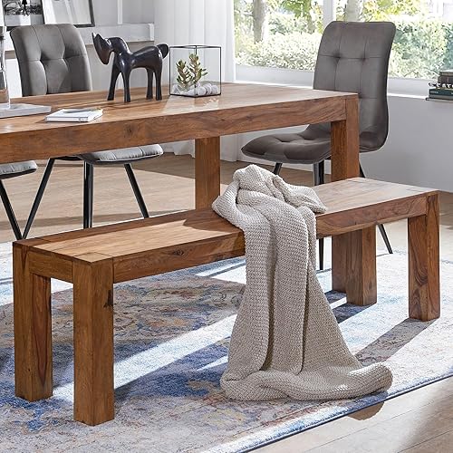 FineBuy Banc de Cuisine Bois Massif Sheesham 120 x 45 x 35 cm Champêtre | Salle à Manger Banque - Capacité de Charge maximale: 150-200 kg - Banc pour Table de Cuisine | Banc Salle à Manger - Nail Gallerys