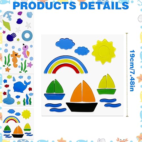 Lot de 4 autocollants en gel pour fenêtre d'été, colorés et saisonniers, pour tout-petits, motifs coquillages, accessoires décoratifs pour l'école, la maison, le bureau, la salle de bain, la crèche - Nail Gallerys