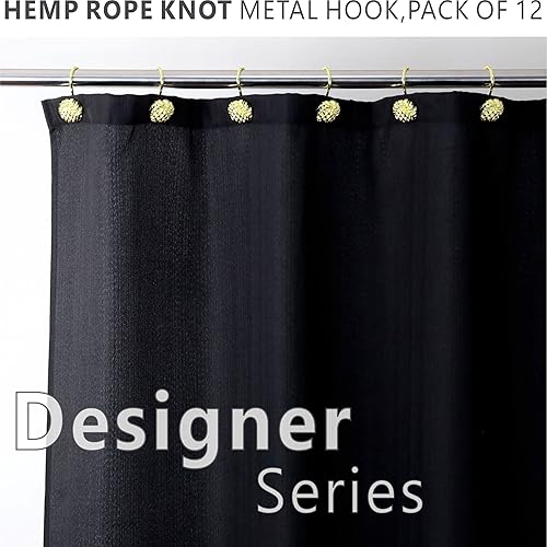 Crochets pour Rideau de Douche Noirs : Anneaux de Rideau de Douche en métal Noir antirouille - Crochets en Forme de nœud Marin pour Rideau de Douche - Lot de 12 - Nail Gallerys