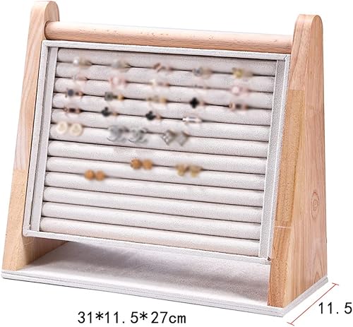 Gittcoll Stand de Rangement Bijoux Bois Massif Grande Capacité Organisateur Suspendu Présentoir avec 10 Fentes Bande pour Broche Boucles D'oreilles Bijoux Bagues Bibelots (Blanc) - Nail Gallerys